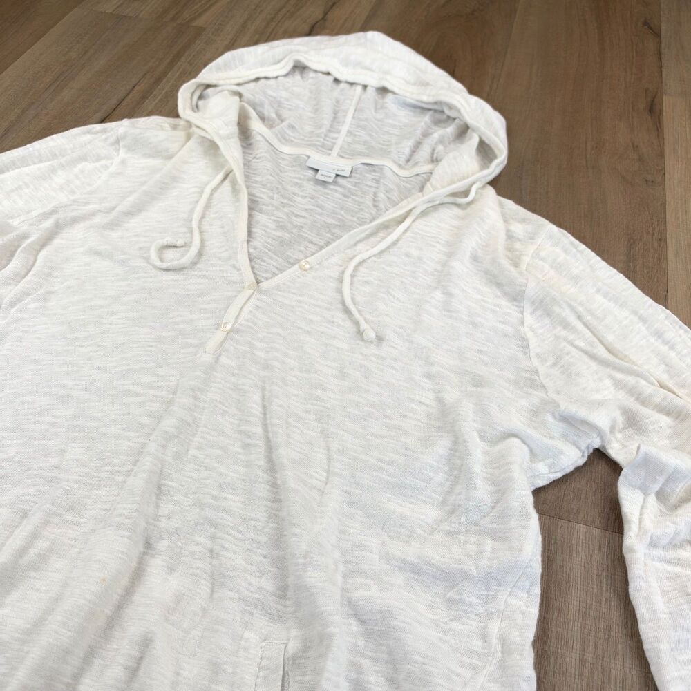 J. Jill Tab Sleeve Knit Hoodie Tunic Women's Large L White Pocket Tassels Lightw
